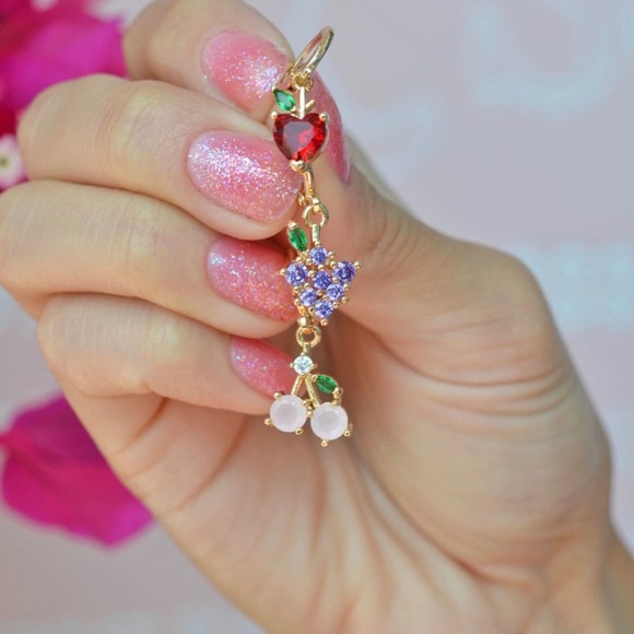 Hoop Earrings | Cherry🍒 • Heart ❤️ • Grape 🍇 Trio | 18K Gold Plated Real Crystal - Picture 2 of 8